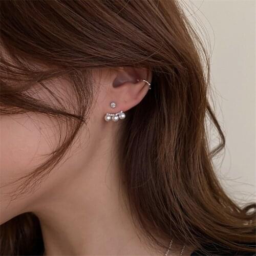 AOMU 2021 Korea Fashion Shiny Crystal Imitation Pearl Stud Earrings For Women Girls Simple Chic Jewelry New Year Gifts
