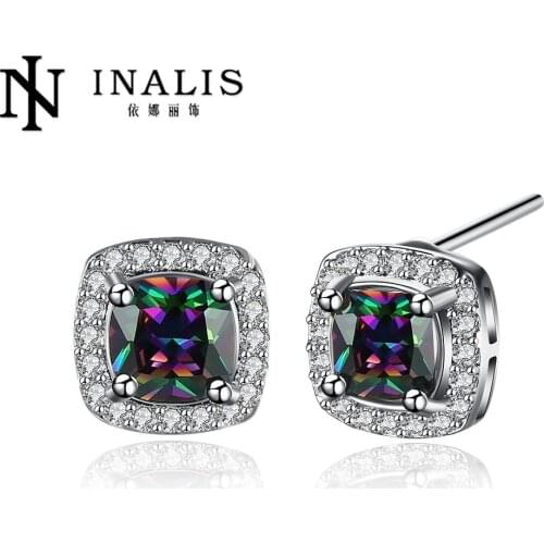 INALIS Trendy Gold Color Red Stones Crystals Girl Stud Earrings with AAA Zircon Earrings Jewelry Party Gift E1096