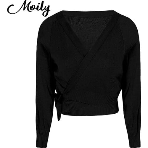 Women Gymnastic Sweater Adult Winter Dance Practice Training Top Warm-Up Cardigan Long Sleeve Knitted Wrap Top Elegant Crop Tops