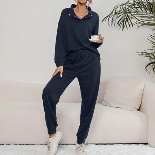 Womens V-neck Tracksuit Set Casual Solid Long Sleeve 2 Piece Sets Woman High Waist Lace Up Pants Suit Autumn 2021 Home Clothes