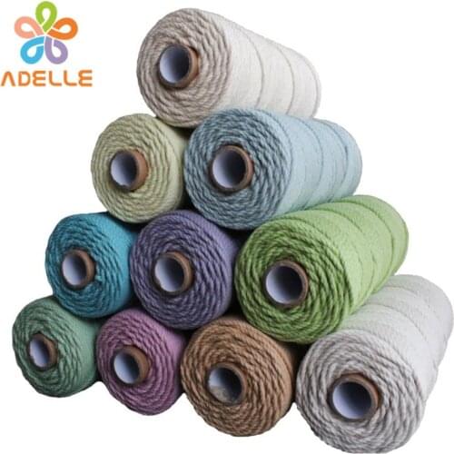 100m colorful Cotton Rope 3mm 3ply twisted Macrame DIY Tassel Handwork Home decoration Environment friend free shipping 24colors