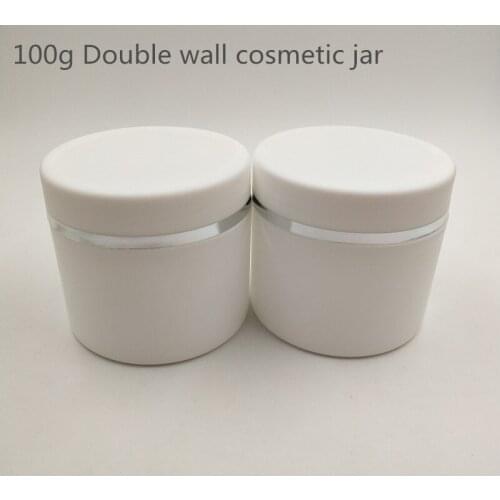 12pcs/lot 100ml 100g PP White Double Wall Thicker Samples Cosmetic Powder Container with sliver rim for Skin Care Cream Jars