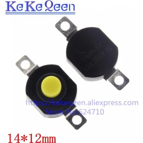 15Pcs/Lot 2Pin Horizontal Flashlight Button Switch 1412-KD Self Lock ON-OFF SPST Yellow Push button 1.5A 250V AC
