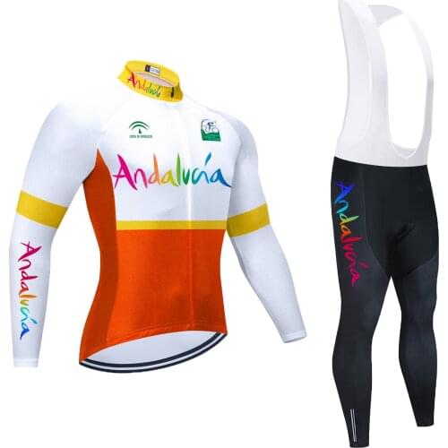 2021 Orange Andalucia Autumn Long Sleeve Cycling Clothing Spring Women Men Bicycle Uniform Bike Jersey Set Kit 20D Gel