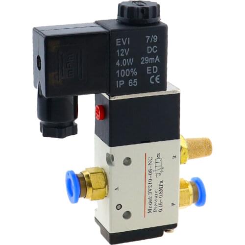 3V210-08 2 Position 3 Port 1/4" Pneumatic Control Valve Solenoid Valves DC 12V 24V AC 110V 220V
