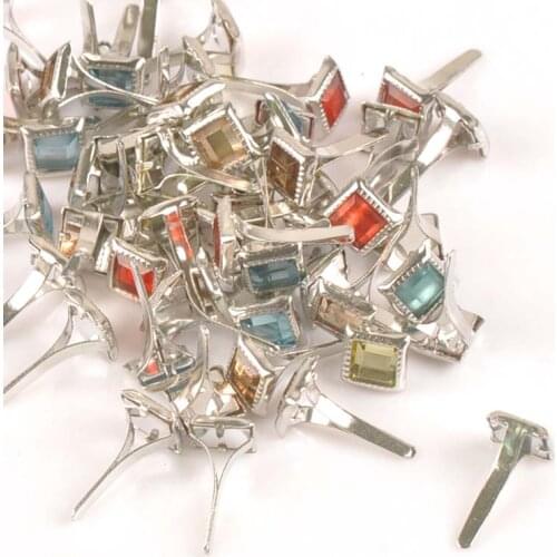 50Pcs Mixed Square Rhinestone Brads Garment Rivets Fastener Studs DIY Scrapbook Metal Crafts For Shoes Decoration 7x7x15mm c2199