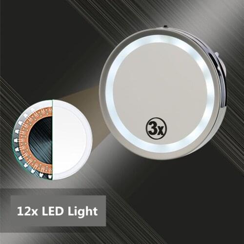6'' Round Compact LED Lighted 3X Magnifying Mirror with 3 Suction Cups for Shave Cosmetic Makeup Bathroom Face Care