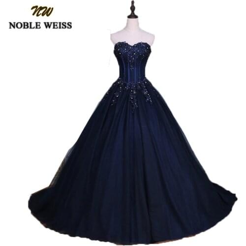 NOBLE WEISS Navy Blue Quinceanera Dresses 2019 Ball Gown Sweetheart Strapless Vestidos de 15 anos Applique Lace Sweet 16 Dresses