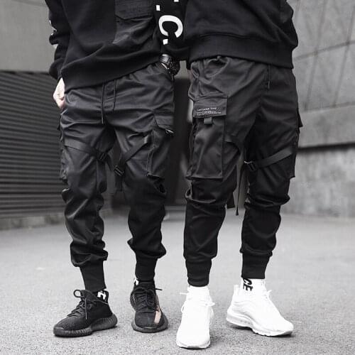 Men Hip Hop Cargo Pants Multi-Pocket Elastic Waist Harem Pants Male Streetwear Sweatpants Joggers Trousers