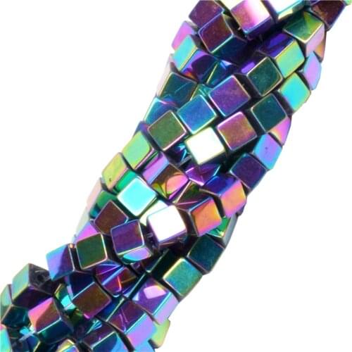 2mm/3mm/4mm Rainbow Natural Stone Hematite Beads Cube Square Shape Loose Spacer Beads For Diy Jewelry Making