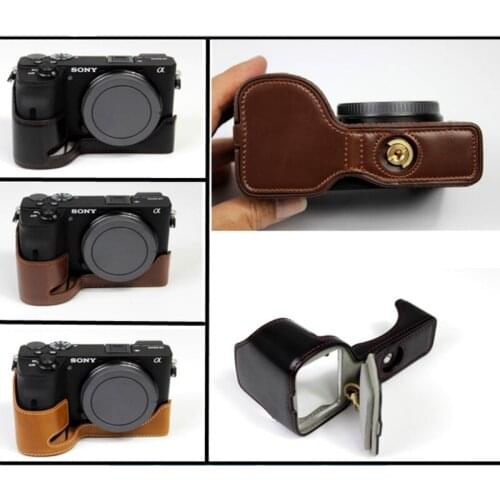PU Leather case half body Set Cover Camera Bag Bottom For Sony A6600 ILCE-6600 With Battery Opening