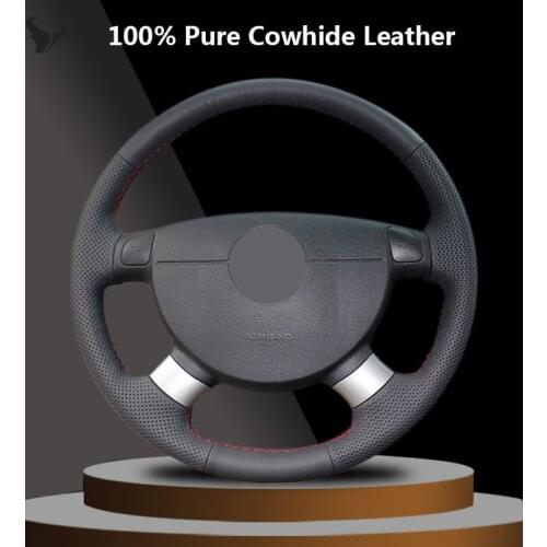 Black Genuine Leather Steering Wheel Cover for chevrolet aveo LOVA buick Excelle daewoo gentra 2013 2015 lacetti 2006-2012