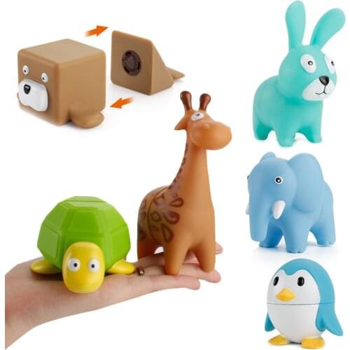 Baby 3D Animal Model Toys PVC Magnetic Animal Floating Bathtub Play Water Bath Toys Early Education Shark Lion Giraffe Pinch Toy