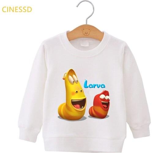 Cartoon Larva Print Kids Funny Hoodies Korea Hilarious Insect Larva Baby Boys Girls Winter White Pink Yellow Sweatshirt Pullover