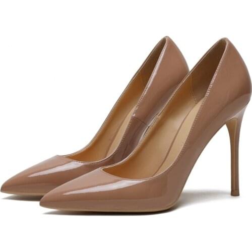 Elegant Classic Big Size 41 Poited Toe Slip On Pumps Woman Shoes High Heels Office Lady Leather Shoes Women E0086