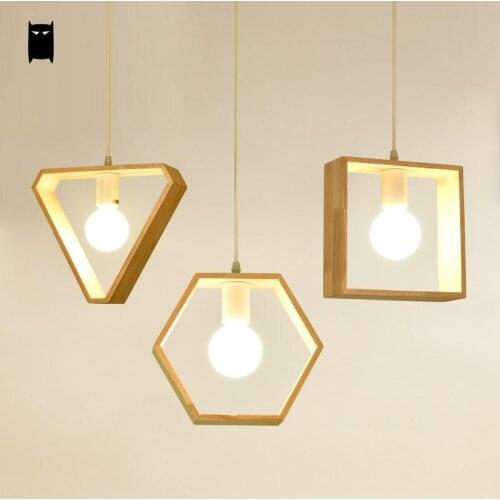 Oak Wood Geometry Pendant Light Cord Fixture Nordic Loft Minimalist Simple Hanging Ceiling Lamp Plafon Luminaria Hallway Balcony