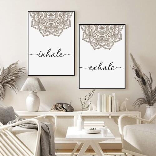 Exhale Inhale Canvas Painting Poster Bohemian Style Mandala Minimalist Wall Art Print Picture Yoga Room Living Room Home Decor