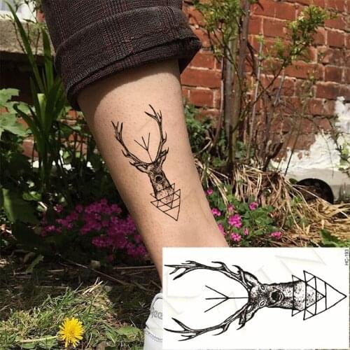 Fake Waterproof Tattoo Stickers Little Elk Head Beautiful Angel Waterproof Men and Women Personality European and American Style