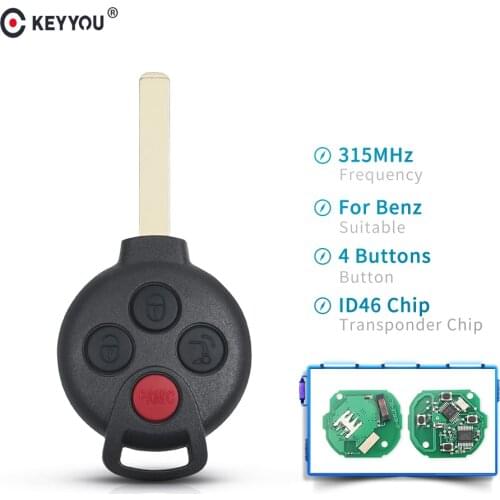 KEYYOU For MERCEDES BENZ Smart Fortwo 2005 -2015 Fob 315MHz Car Remote Keyless Remote 3+Panic 4 Button Control Key