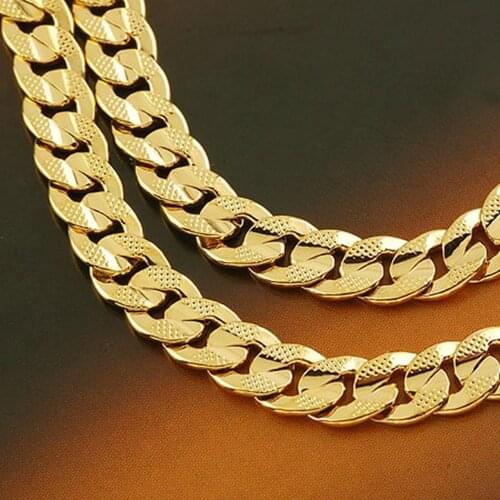 Classic Yellow Solid Gold Filled Mens Necklace Cuban chain 24in/20in