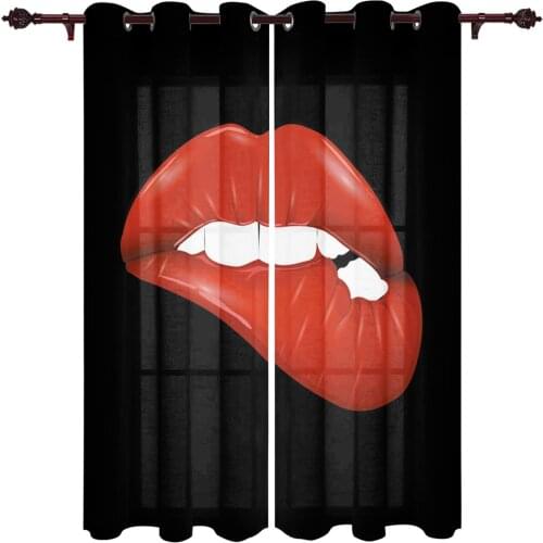 Kitchen Window Curtains Biting Lip Red Lips Teeth Adult Children Bedroom Decoration Living Room Hanging ClothTreatment Curtains