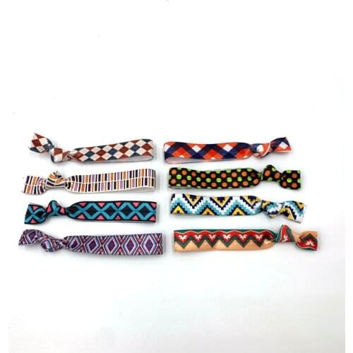 Hot Sale Diamond Hair Tie Print Geometry Stripe FOE Elastic Hair Band 100 Pcs/Lot Assorted Color