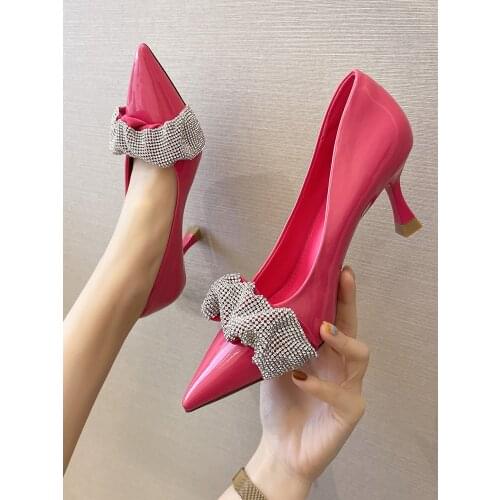 Hot Sale Pointed Sexy Fashion Shallow Mouth Womens Single Shoes Work Shoes Spring And Autumn Exquisite Rhinestone High Heels