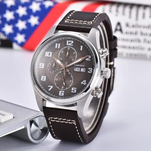Corgeut Top Brand Luxury Mens Watch Clock Male chronograph Watches 30m Waterproof Men Quartz Wrist Watch Relogio Masculino