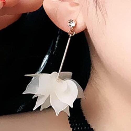 Fashion with Rhinestone Earrings Exaggerated Temperament Brinco Acrylic Flowers Leaf Long Tassel Earrings for Girls