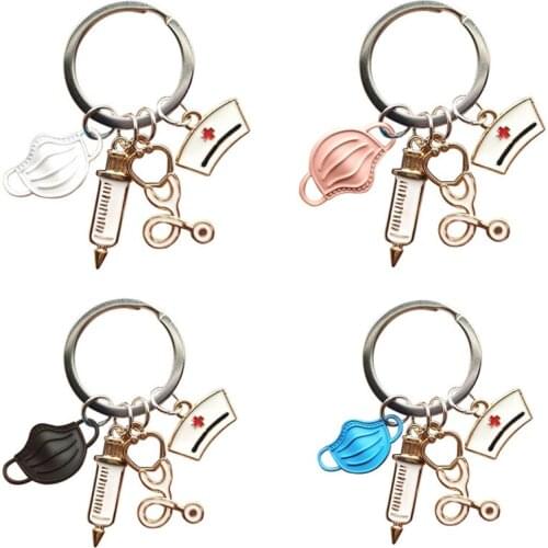 Cartoon Pendant Keychain Mask Syringe Stethoscope Nurse Hat Pendant Charms Key Chain Anime Keychain Fashion Jewelry Gifts