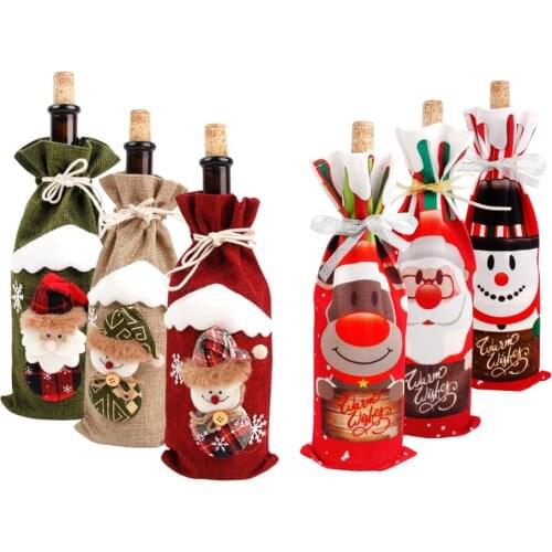 QIFU Christmas Wine Bottle Decor Set Santa Claus Bottle Cover Clothes Kitchen Christmas Decorations for Home New Year Dinner