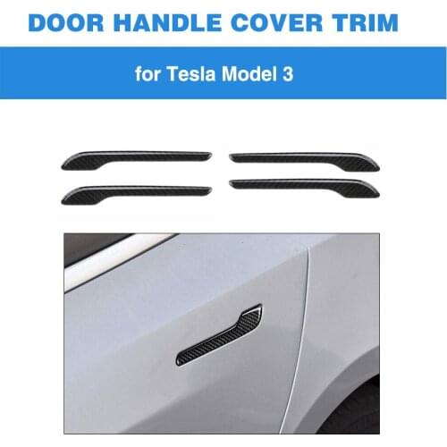 Fit For Tesla Model 3 2017 - 2019 Real Carbon Fiber Side Door Handle Cover Trim Sticker Durable Reflective Self-adhesive