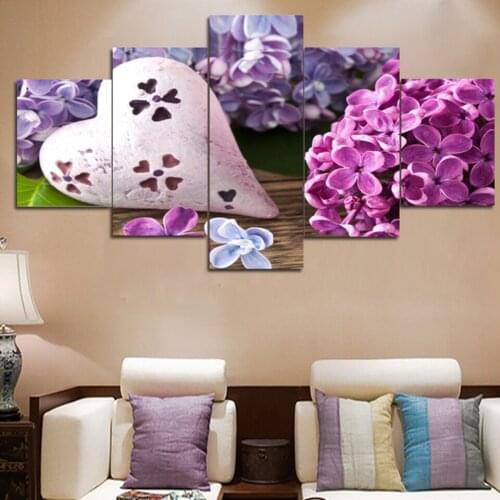 Wall Decor Art Full Round Drill 5D 5 Pcs Diamond Painting Purple Flowers Pictures Modern Embroidery Mosaic Cross Stitch Craft