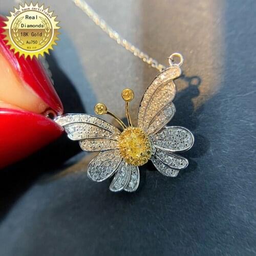 Real 18K gold necklace natura 0.4ct diamonds necklace H-M028