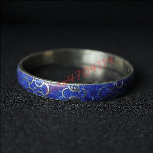 Nepalese national style, hand-inlaid turquoise, Tibetan silver bracelet, exquisite handicraft jewelry