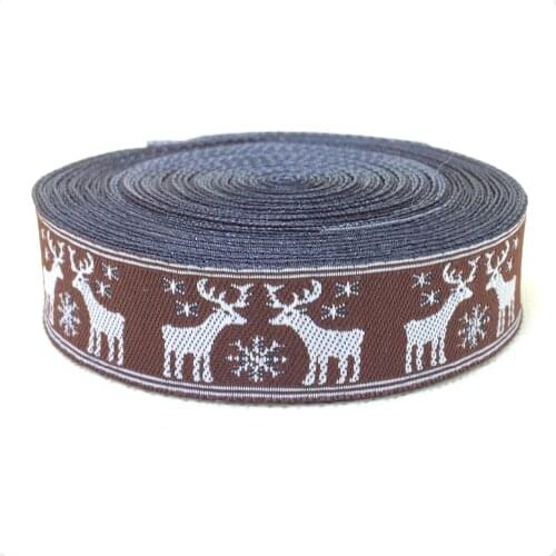 2015 NEW wholesale 3/4"(20mmx10y/lots) Polyester Woven Jacquard Ribbon Coffee reindeer KTZD15102204