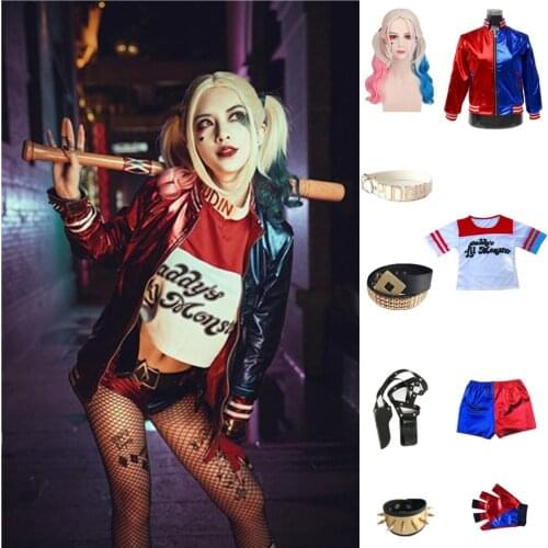 Kids Girls Halloween Suicide Harley Cosplay Costumes Squad Quinn Monster Embroidery Jacket Pants Sets Christmas Birthday Gifts