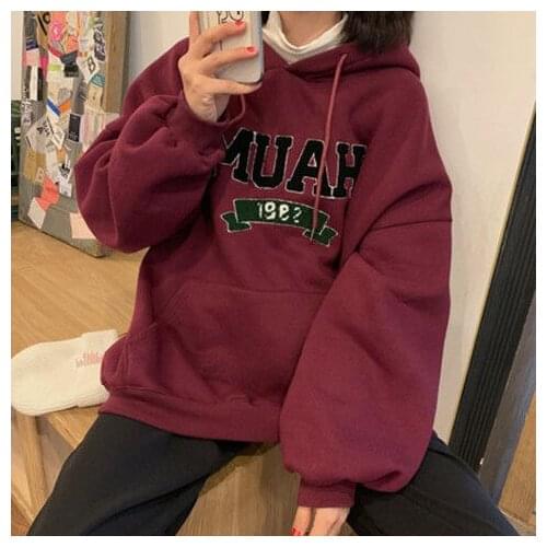Plush thickened long sleeve hooded for women autumn winter new Korean loose Slouchy top coat for women