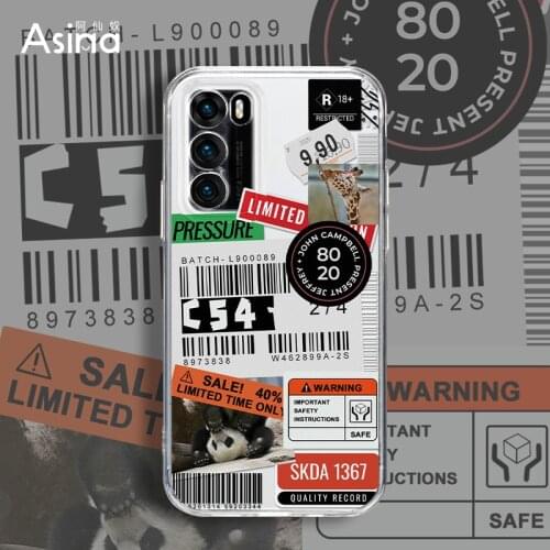 ASINA Transparent TPU Case For P20 P30 Lite P smart 2019 Cartoon Label Capa Bumper Soft Cases For Huawei P40 P50 Pro Cover Funda