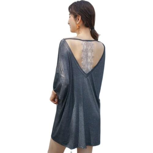 S034 Womens Summer Modal Cotton Lace Sexy Homewear Loose Plus Size Nightdress nightgown