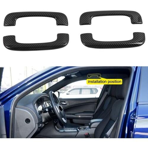 Car Styling 4PCS ABS Carbon Fiber Interior Roof Upper Handle Cover Trim for Dodge Charger 2015-2020 Accessories