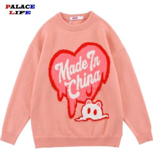Oversized Sweater Men Women Harajuku Cartoon Heart Print Casual Knitted Sweater Couple Pullover Unisex 2021 Autumn 3 Color