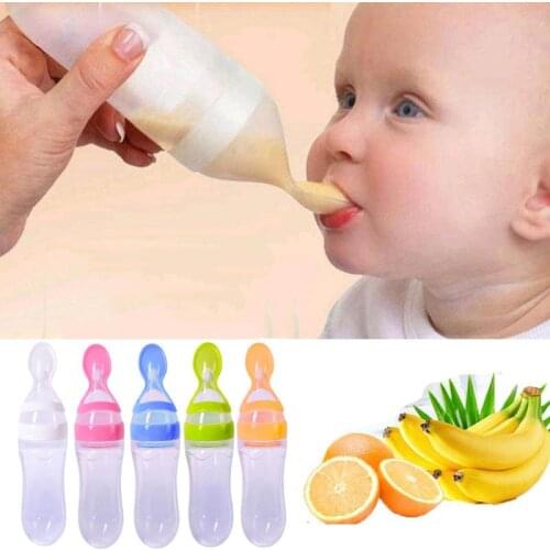 90ML Newborn Baby Squeezing Feeding Bottle Spoon Soft Silicone Training Feeding Rice Spoon Safety Utensils Tableware Food Feeder