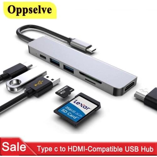 Type C to HDMI-Compatible USB C Hub For iPad Pro Macbook Pro Air 2021 USB Adapter SD/Micro SD TF Card Reader Extend Dock Station