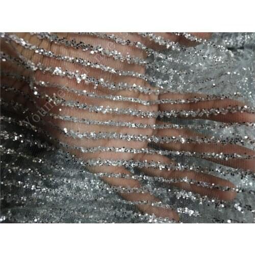 YG-10 african indian lace fabric 5y with glued glitter for wedding /evening dress in silver color
