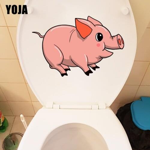YOJA 22.6CM×15CM Running Pink Little Fat Pig WC Toilet Stickers Home Room Wall Decoration T1-2488