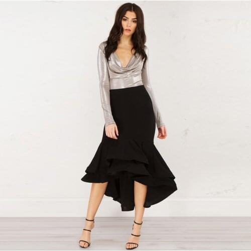 Trend 2021 Black Satin Mermaid Skirts For Office Lady High Low Mad Calf Women Skirt Zipper Peach Pink Skirt Women Bottom