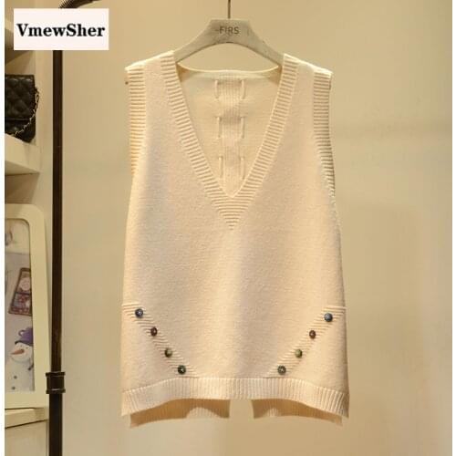 VmewSher New Women Vest Solid Jumper Back Lace Up Pullover Colorful Buttons V-neck Knit Top Casual Sleeveless Sweater Waistcoat