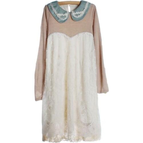 Mori girl vintage lolita retro bohemian hippie boho vetement femme lace embroidered patchwork women long sleeve spring dress