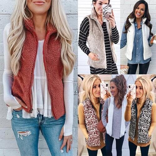 Winter Women Casual Leopard Cashmere Vest Sleeveless Patchwork Zipper Warm Female Cardigan Vests Ladies Coats 2020 New Style